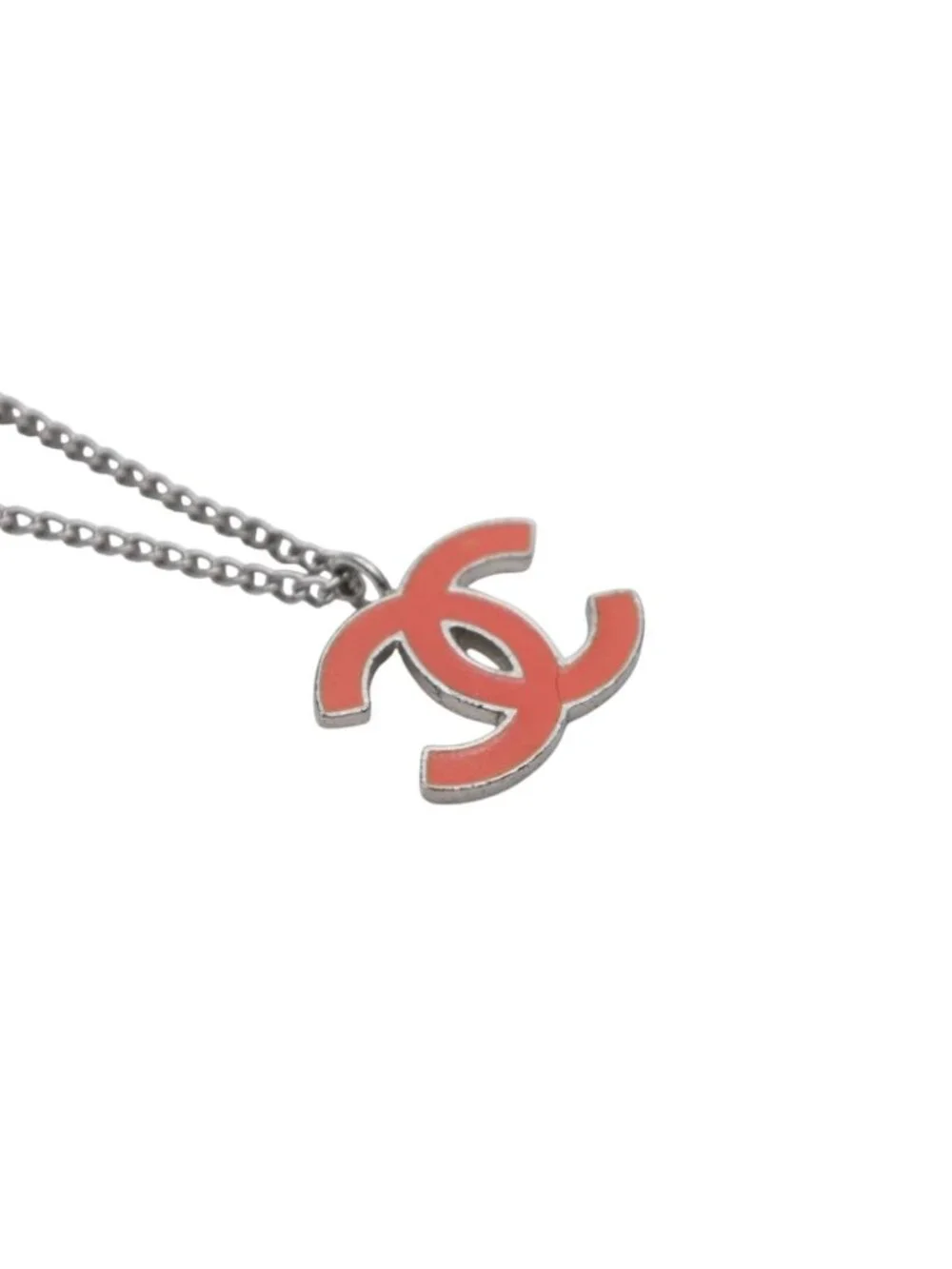 Chanel CC Logo Necklace Silver Orange Metal